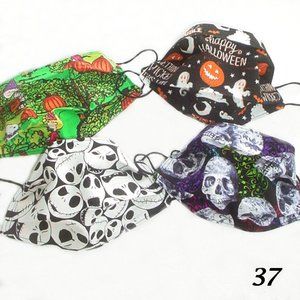 4 HALLOWEEN THEME FACE MASKS PUMPKIN SKULLS GHOSTS HANDMADE 2 LAYERS 100% COTTON